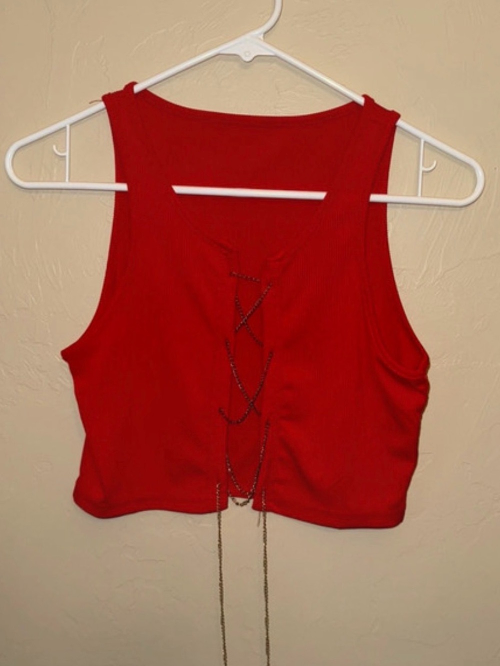 SHEIN Red Lace-Up Crop Tank